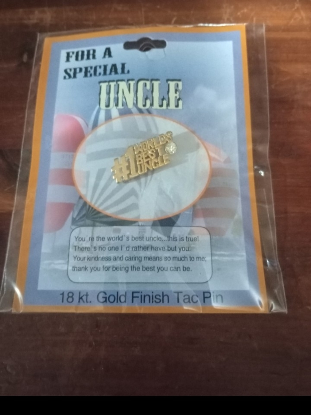 Special Uncle "World's Best Uncle" 18kt Gold Finish Tac Pin